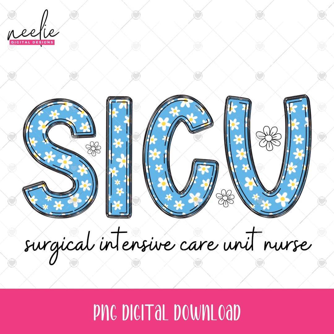 SICU Blue With White Flowers Doodle Letters PNG File, Retro Flower ...