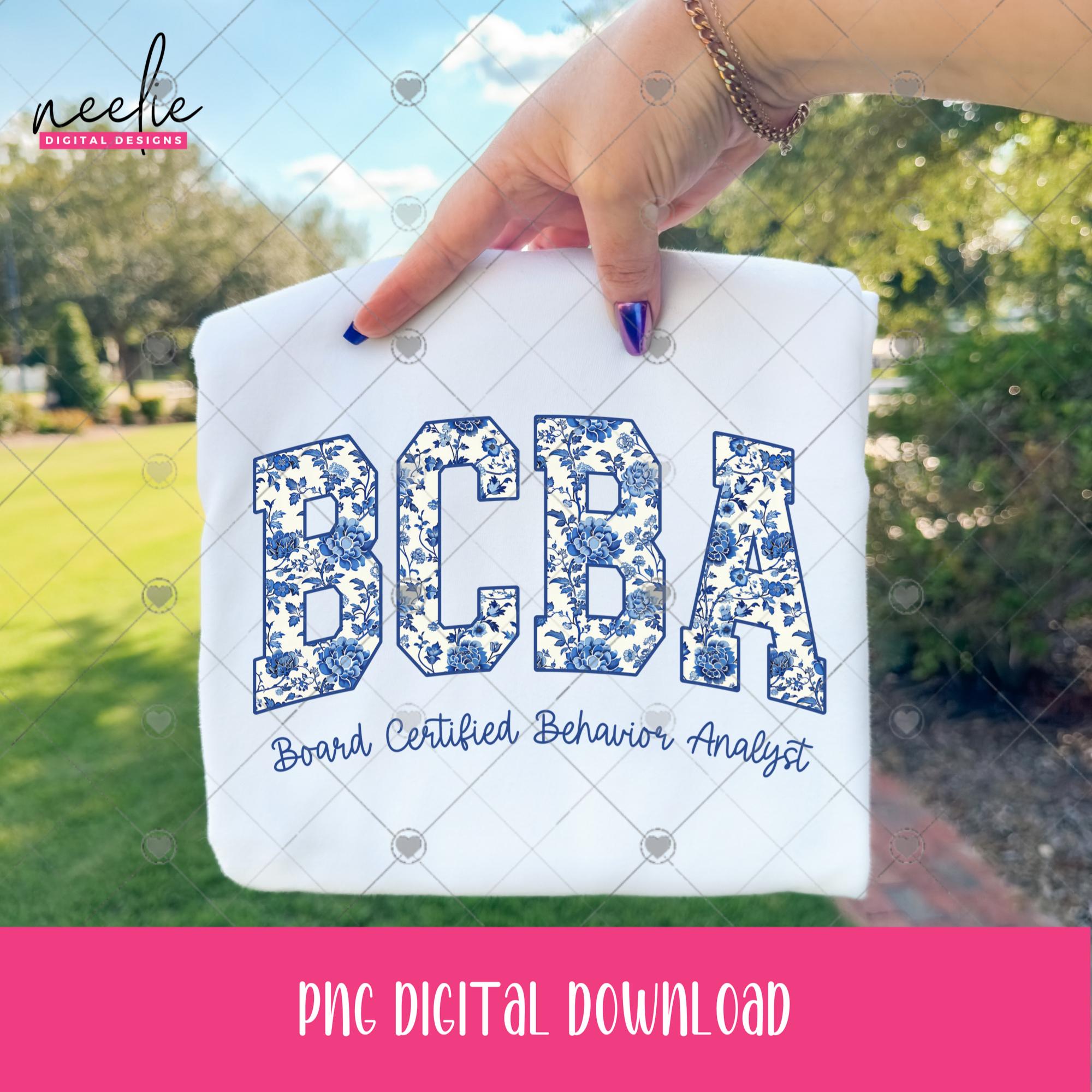 BCBA Floral PNG, Blue Varsity Flower Letters Design for Board Certified ...