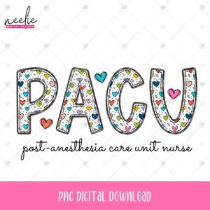 Camiseta de enfermera de la unidad de cuidados postanestésicos con diseño de letras garabato con patrón de corazones coloridos para el día de San Valentín PNG