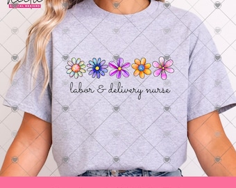 Enfermera de parto y nacimiento PNG, linda imagen prediseñada floral digital para sublimación o impresión DTF de enfermera de parto y nacimiento