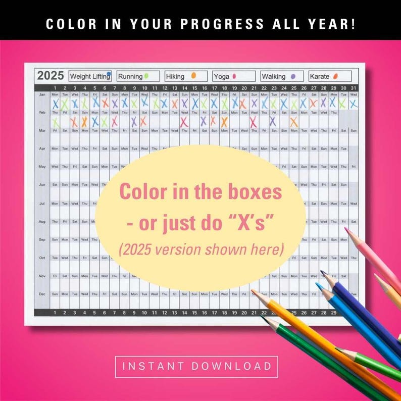 2026 Workout Tracker Daily Yearly Calendar, Coloring Exercise Log, Habit Tracker, Color-in Yearly Fitness Calendar, Work Out Fitness Planner image 4