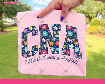 CNA Varsity Flower Letters PNG file, Floral Curved Letter Design for Certified Nursing Assistant, Sublimation Clipart PNG for Nurse Shirt