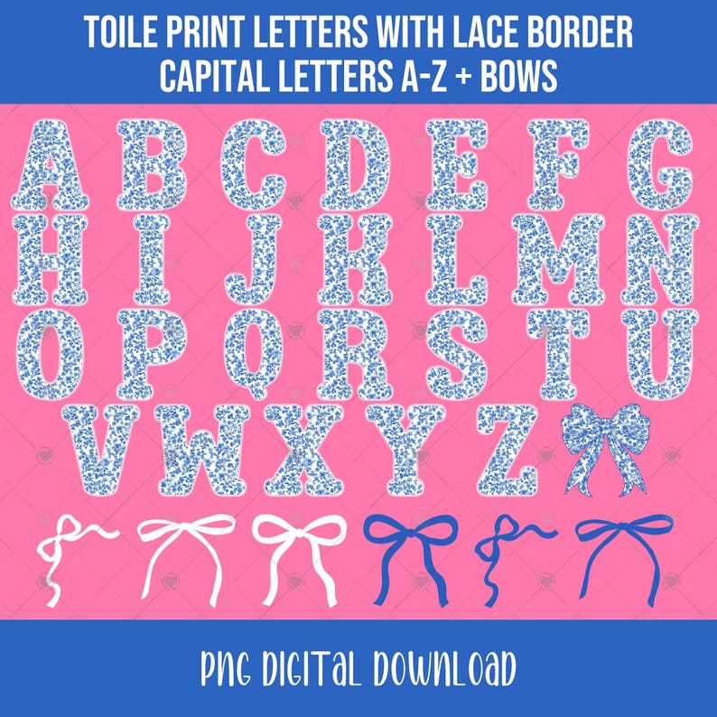 Blue Toile Lace Alphabet Letters PNG (digital Download) - Etsy