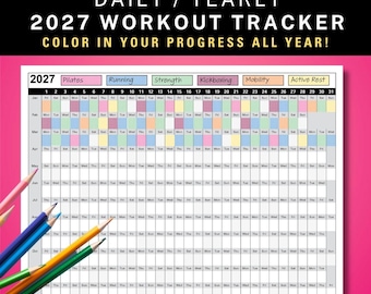 Trainingsplaner 2027: Täglicher und jährlicher Kalender, Ausmal-Trainingstagebuch, Gewohnheitstracker, Ausmal-Fitnesskalender, Fitnessplaner