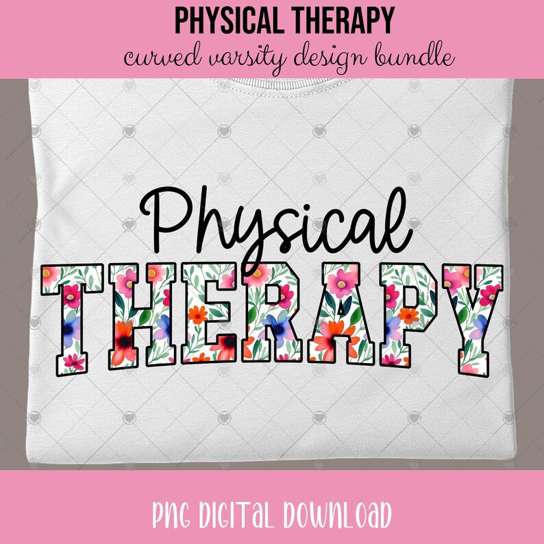 Therapy Lettering Blue Physical Therapy PNG Bundle – 4 Curved Varsity Letter Designs for PT ...