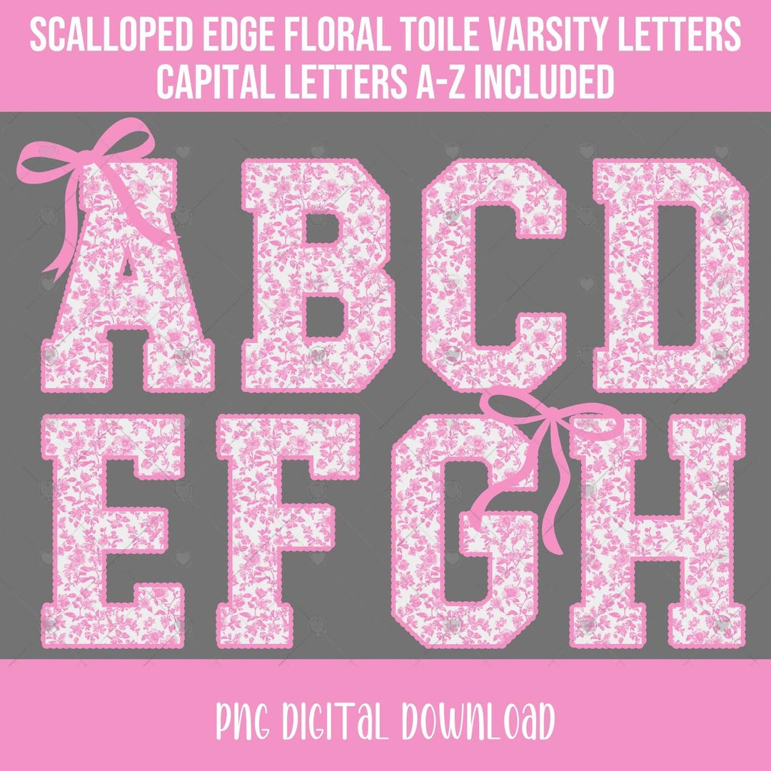Light Pink Floral Toile Varsity Letters With Scalloped Edges, Alphabet ...