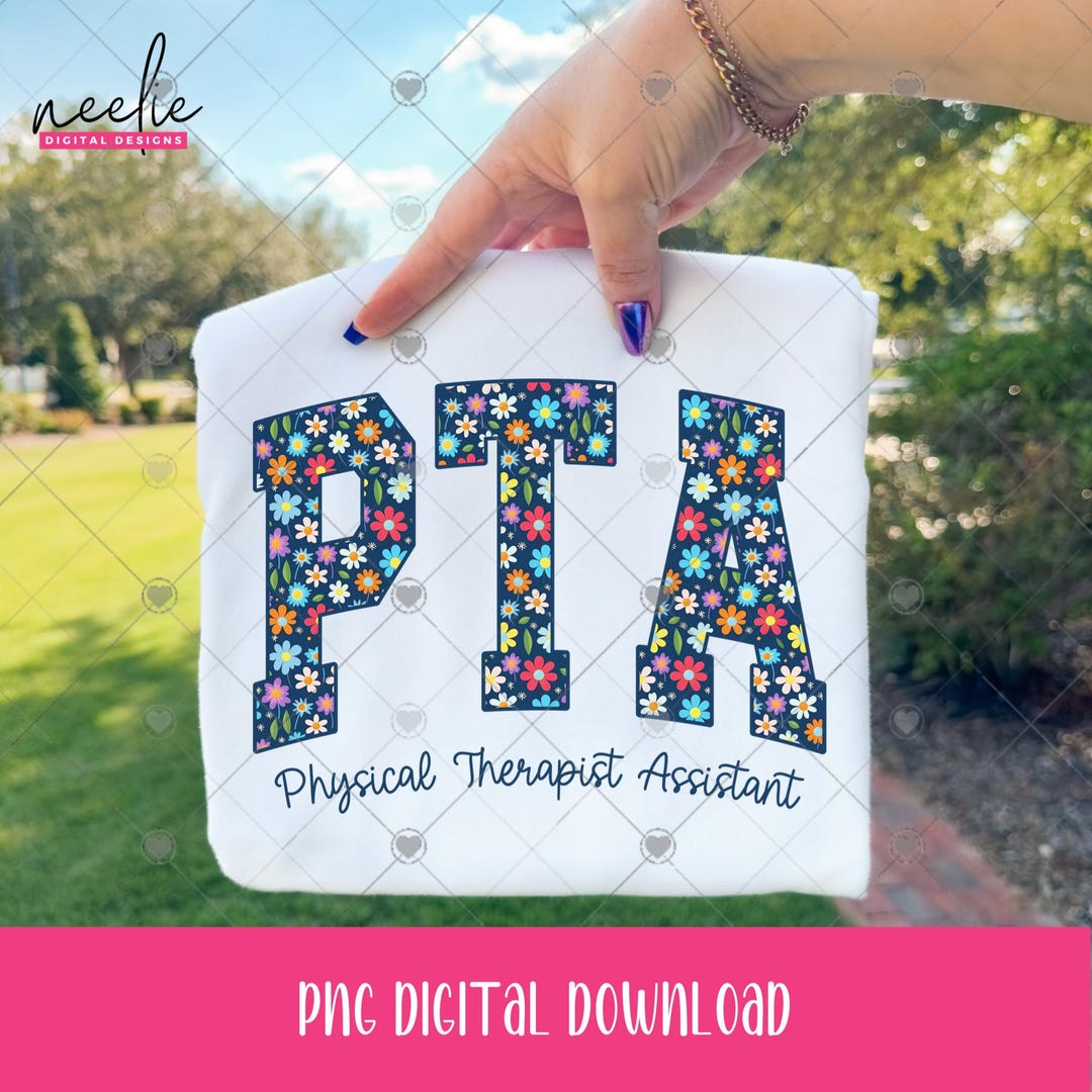 Pta Lettering PTA Physical Therapist Assistant PNG, Blue Floral Curved Varsity ...
