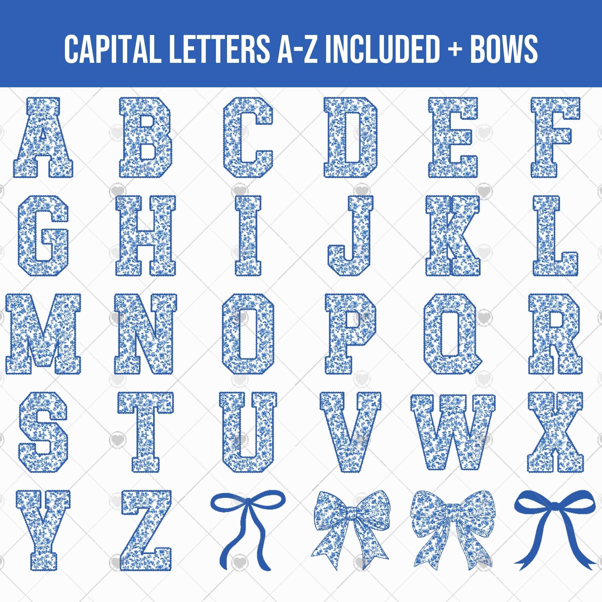 Blue Floral Toile Varsity Letters With Scalloped Edges, Alphabet PNG ...