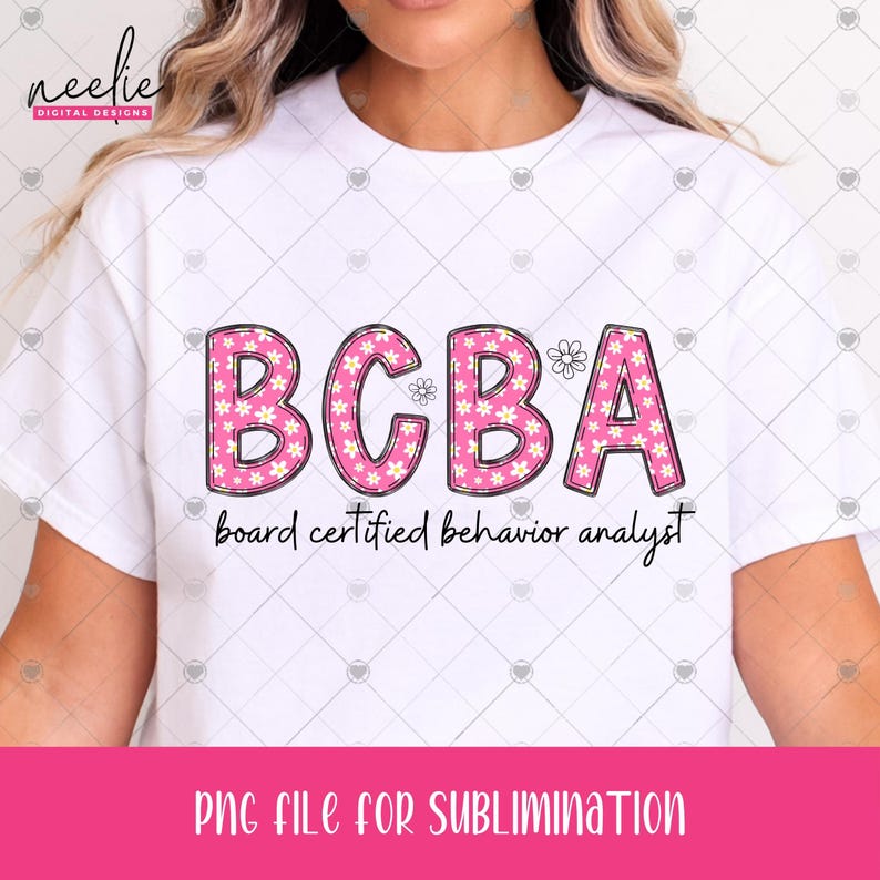 BCBA PNG, Pink With White Flowers Doodle Letters Design for Board ...