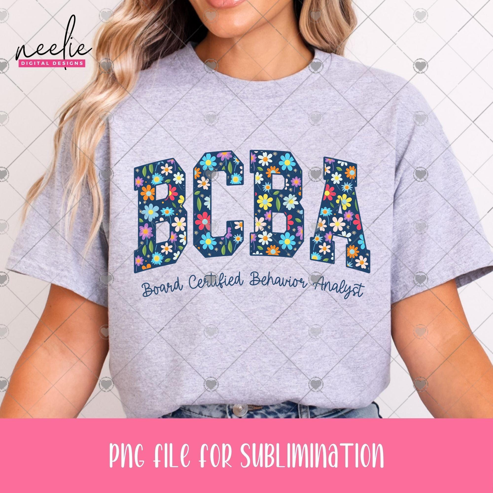 BCBA PNG, Blue Floral Varsity Letters Design for Board Certified ...