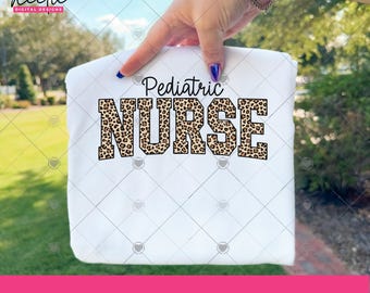 Pediatric Nurse PNG, Leopard Print Curved Letters PNG file for Sublimation, Peds RN Digital Clipart