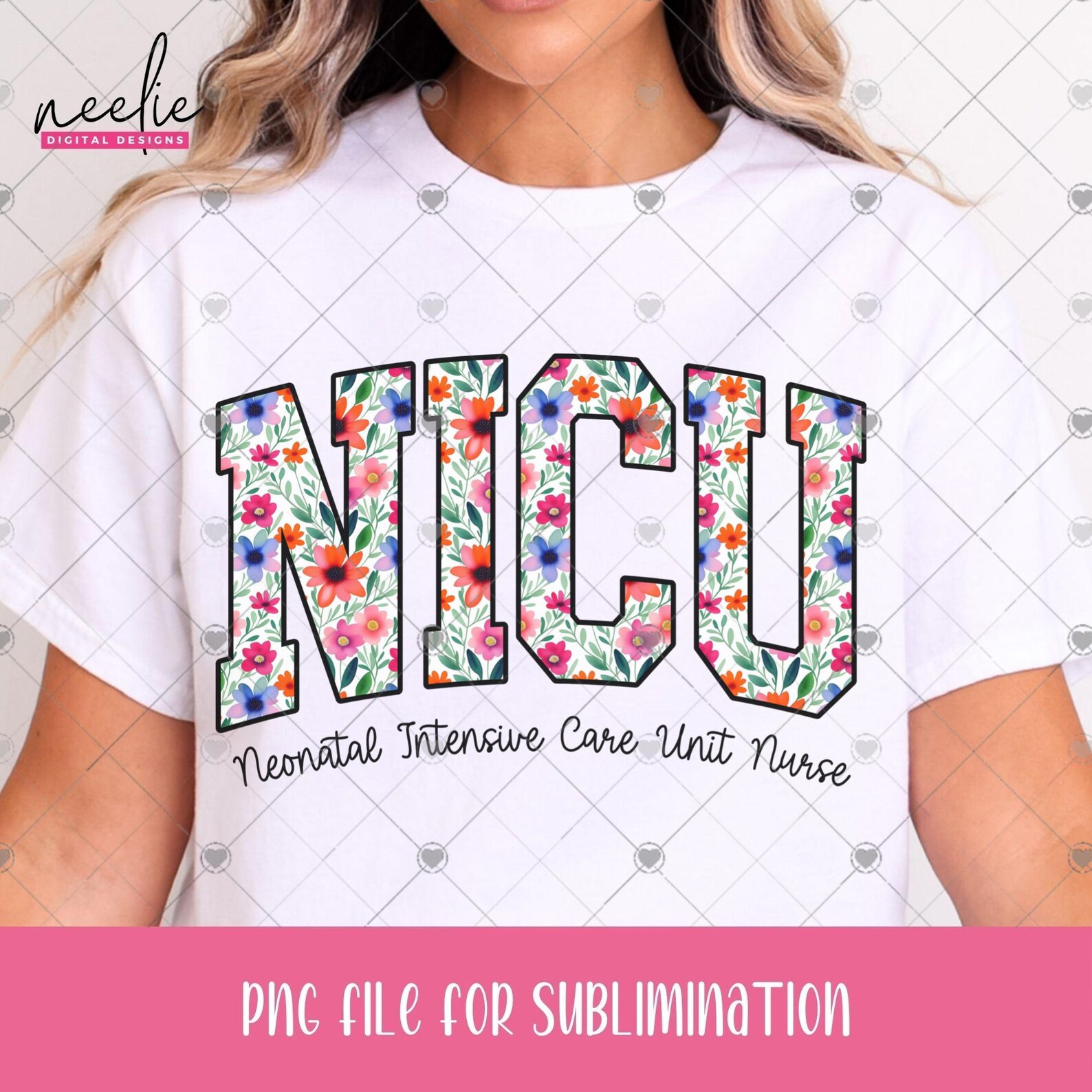 Critical Care Lettering NICU Nurse Floral Letters PNG File, Bright Floral Curved Varsity Letter ...