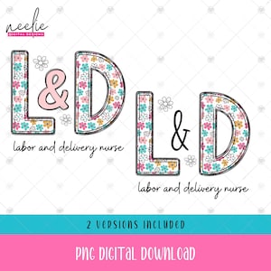 Archivo PNG de enfermera de parto y alumbramiento, diseño de letras con patrón floral bohemio de L&D RN para sublimación de camisetas de enfermera