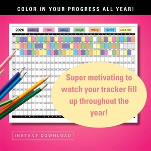 2026 Workout Tracker Daily Yearly Calendar, Coloring Exercise Log, Habit Tracker, Color-in Yearly Fitness Calendar, Work Out Fitness Planner image 3