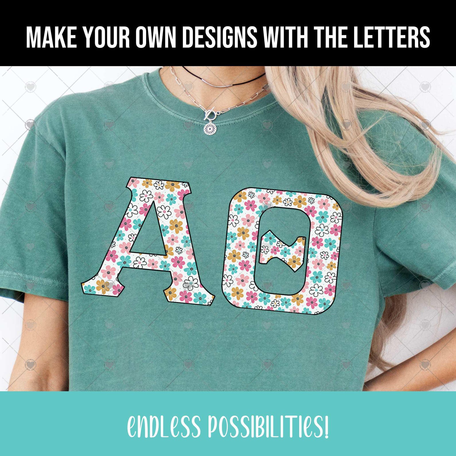 Greek Letters Alphabet PNG Bundle, Trendy Boho Floral College Sorority ...