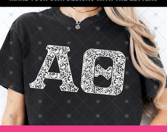 Greek Letters Alphabet PNG Bundle, Trendy White Lace College Sorority Greek Letters Clipart, Preppy Greek Font, Sorority Shirt Gift Graphics