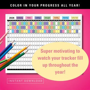 2026 Workout Tracker Daily Yearly Calendar, Coloring Exercise Log, Habit Tracker, Color-in Yearly Fitness Calendar, Work Out Fitness Planner image 6