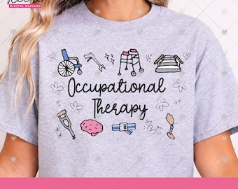 Occupational Therapy PNG file, Hand Drawn Occupational Therapy Mobility Tools Equipment Brain Design for Occupational Therapist Shirts