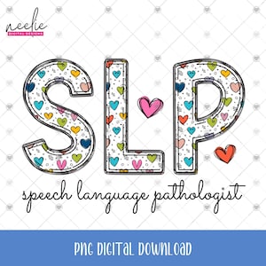 Camiseta de sublimación para el día de San Valentín con diseño de letras de corazones coloridos y garabatos para el terapeuta del habla y el lenguaje SLP