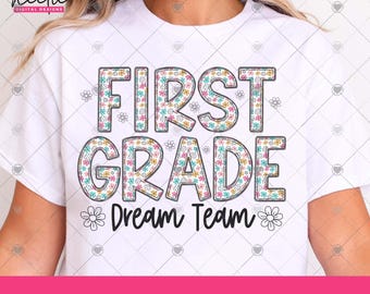 Lerarenshirt 1e leerjaar PNG-bundel, eerstejaars Dream Team Teacher First Day Back to School-shirts, digitale clipart voor leraren