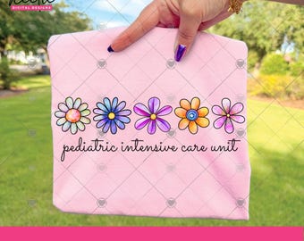 PICU PNG, bunte Blumen Clipart für Pediatric Intensive Care Box Nurse Shirt Sublimation oder DTF-Datei