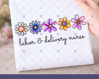 Enfermera de parto y nacimiento PNG, linda imagen prediseñada floral digital para sublimación o impresión DTF de enfermera de parto y nacimiento