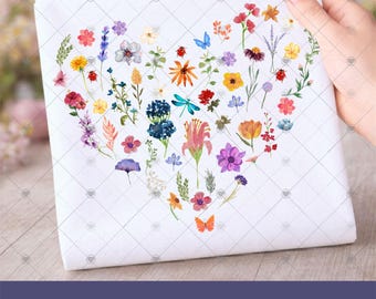 Flower Heart PNG file, Watercolor Wildflowers Floral Heart Design Clipart