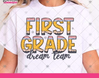 Lerarenshirt 1e leerjaar PNG-bundel, eerstejaars Dream Team Teacher First Day Back to School-shirts, digitale clipart voor leraren