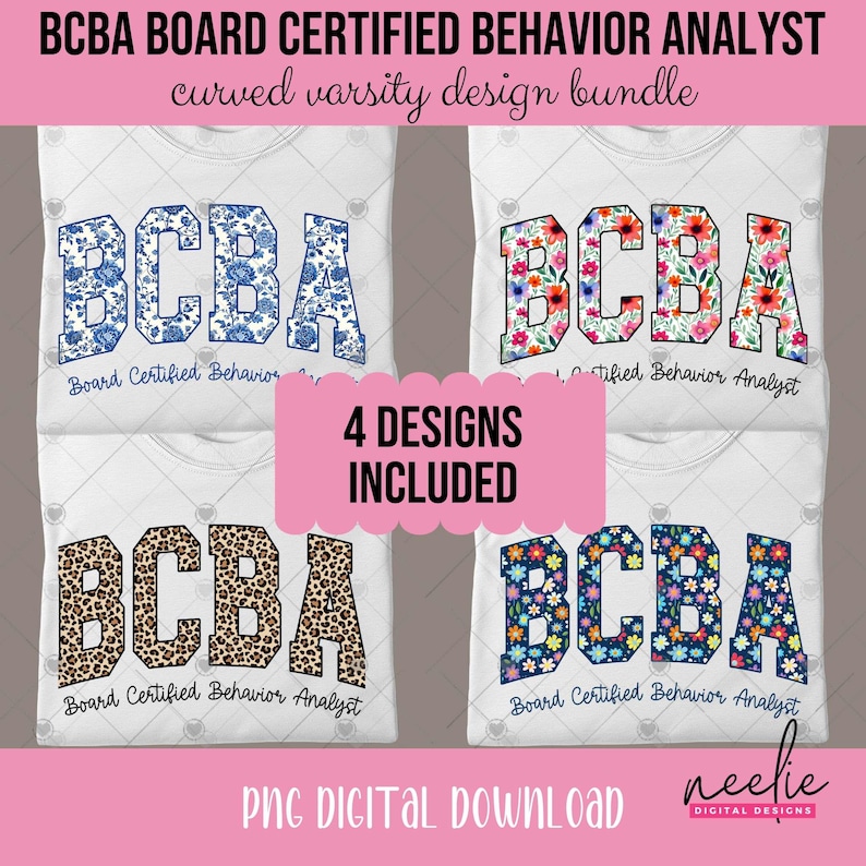 BCBA PNG Bundle – 4 Curved Varsity Letter Designs for Board Certified ...