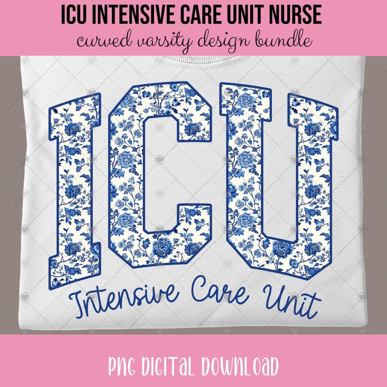 ICU Nurse PNG Bundle – 4 Curved Varsity Letter Designs for Intensive ...