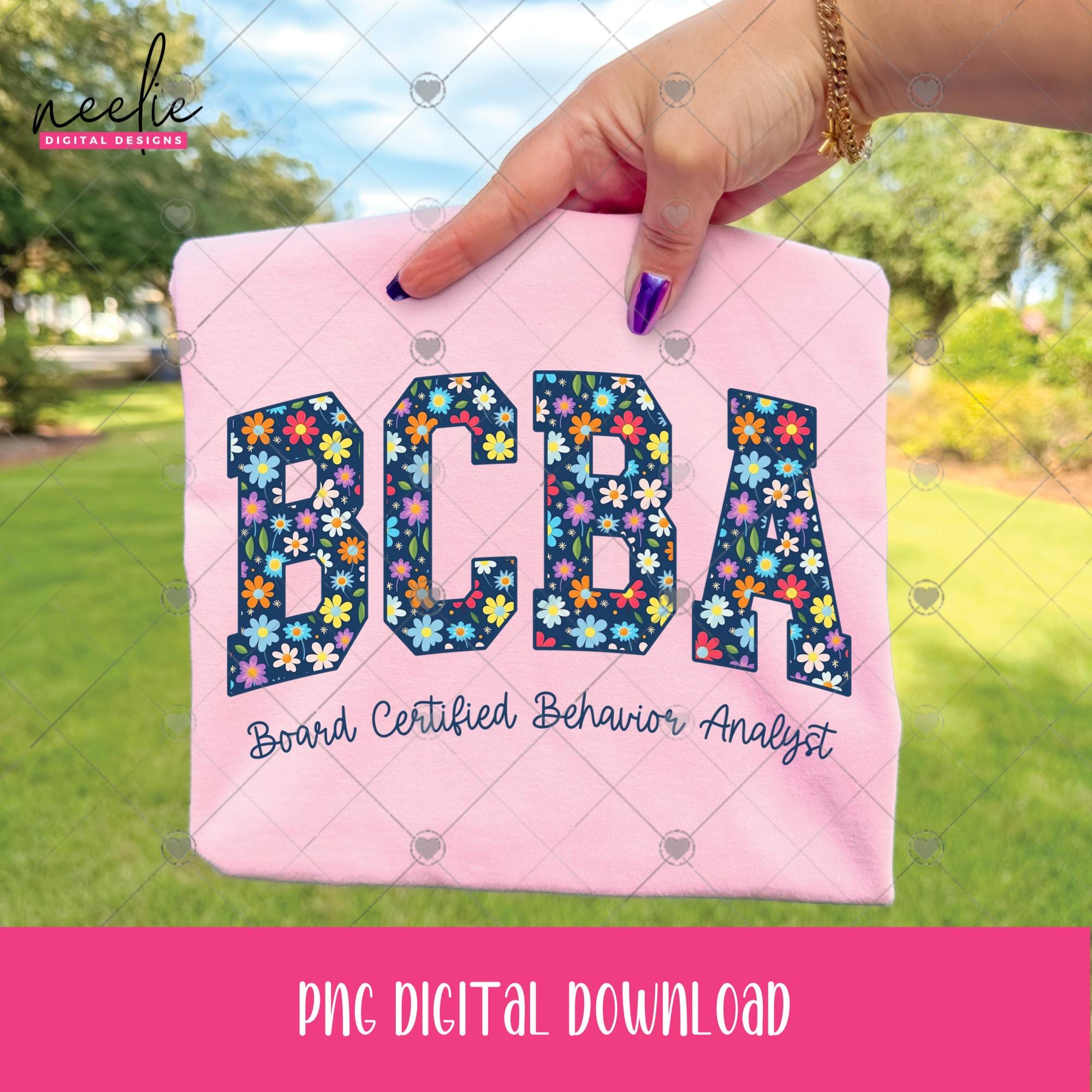 BCBA PNG, Blue Floral Varsity Letters Design for Board Certified ...