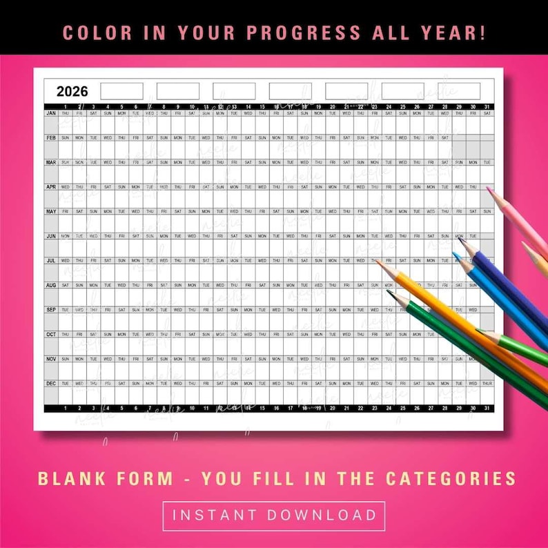 2026 Workout Tracker Daily Yearly Calendar, Coloring Exercise Log, Habit Tracker, Color-in Yearly Fitness Calendar, Work Out Fitness Planner image 2