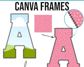 Buchstabenrahmen für Canva – Buchstaben im College-Stil mit Blumenbordüren | Buchstabenvorlage A–Z für Canva (Digitaler Download)