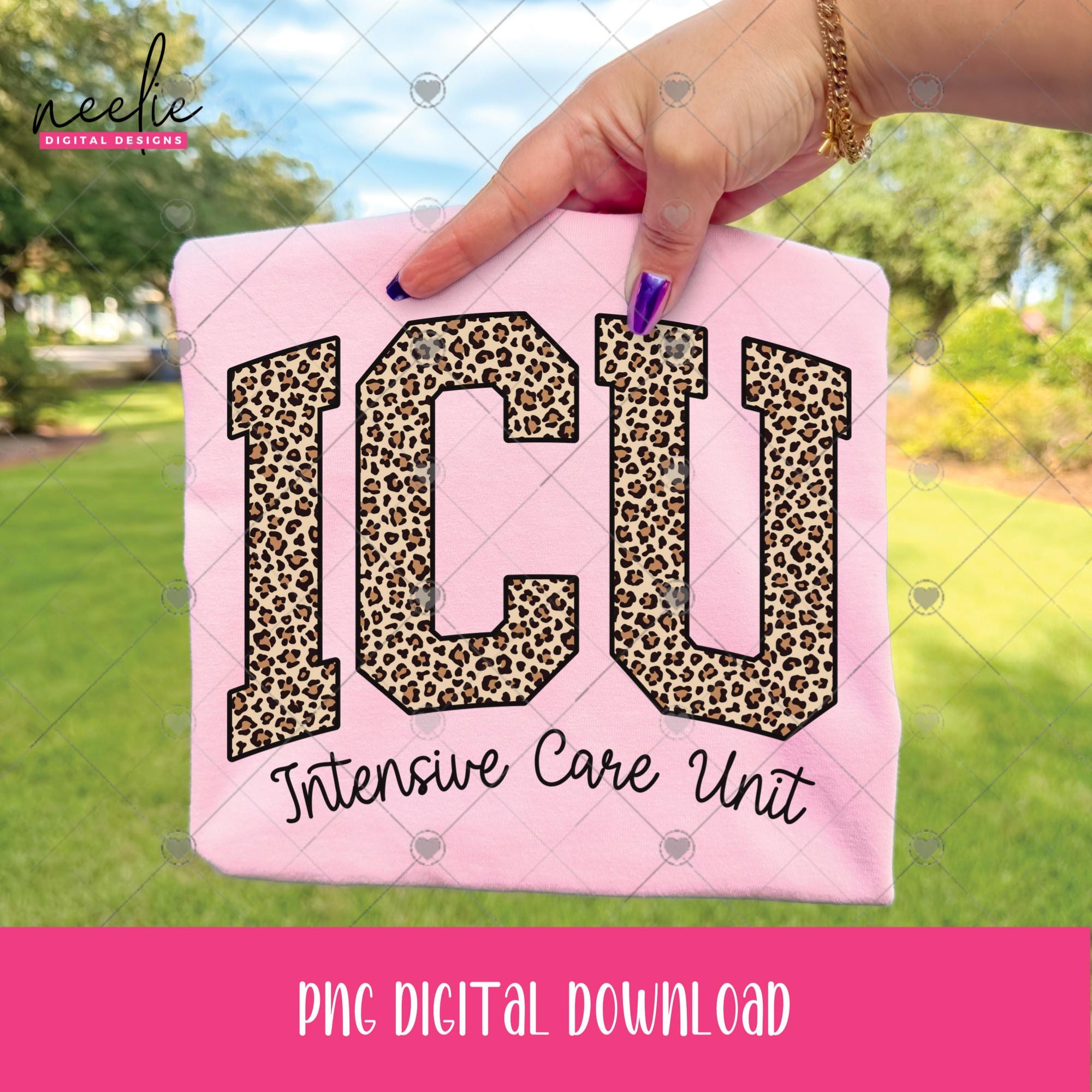 ICU Nurse PNG Leopard Print Varsity Letter Design for Intensive Care ...