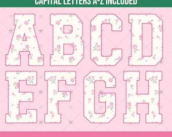 Lettere universitarie floreali rosa con bordo smerlato, lettere sportive universitarie, lettere maiuscole rosa con rose, file PNG