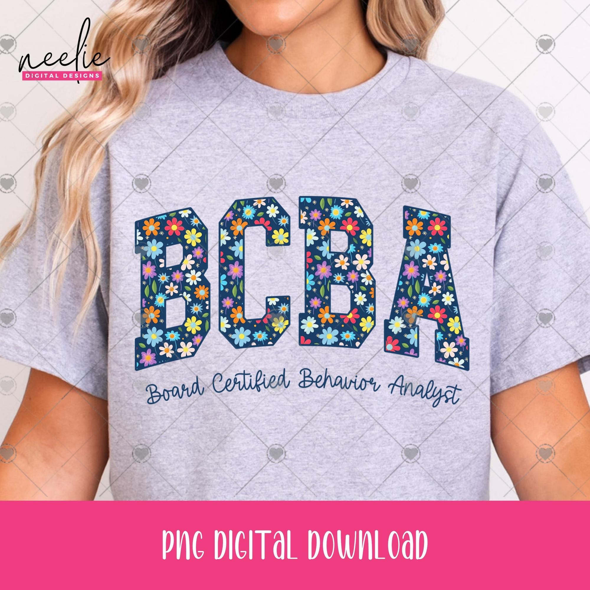 BCBA PNG, Blue Floral Varsity Letters Design for Board Certified ...