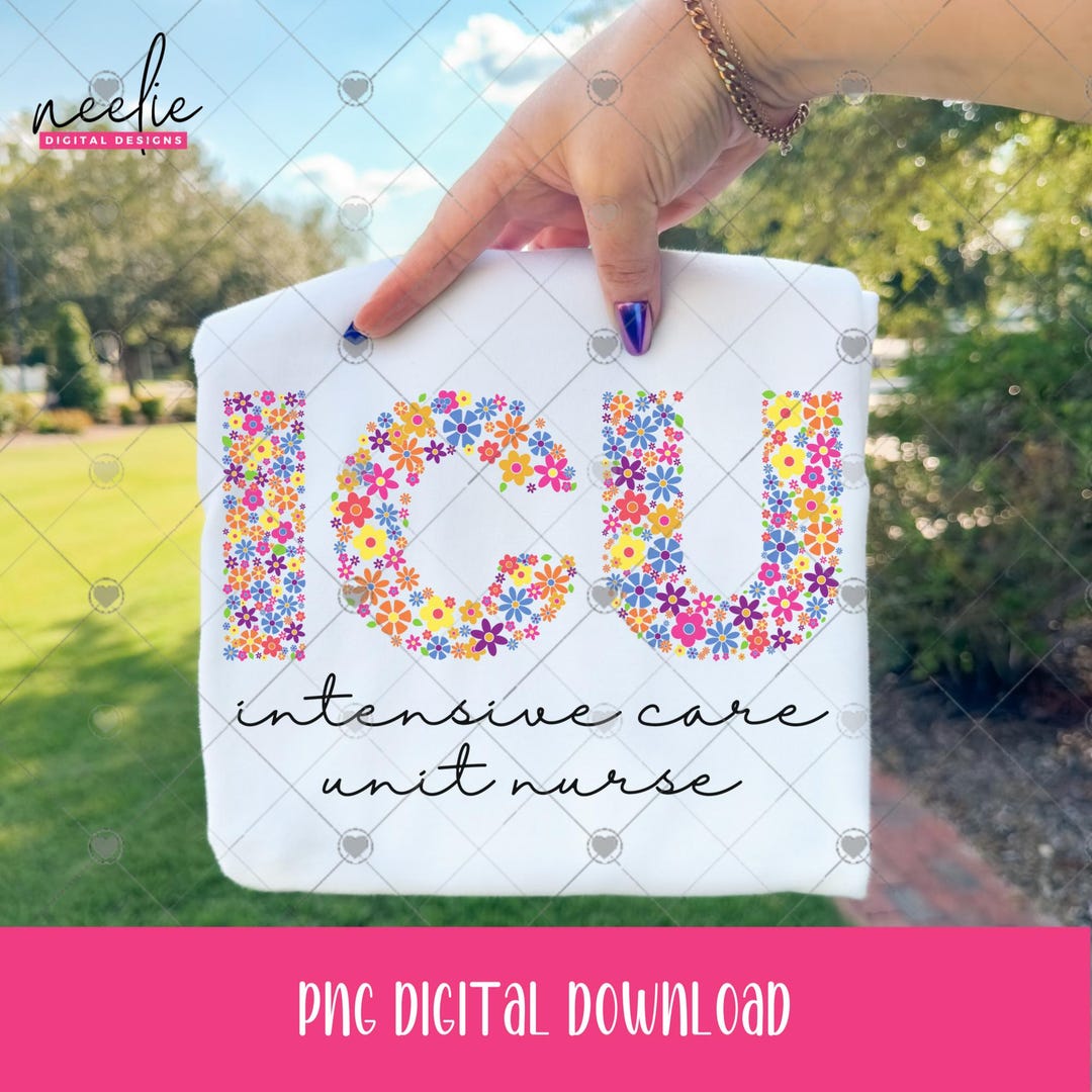 Critical Care Lettering ICU Flower Letters PNG File, Retro Floral Letter Design for Intensive ...