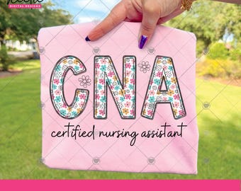 CNA Boho Flower Letters PNG file, Retro Floral Doodle Letter Design for Certified Nursing Assistant, Sublimation PNG for Nurse Shirt