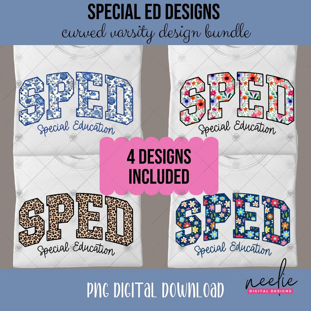 Sped Files Design SPED Special Education PNG Bundle – 4 Curved Varsity Letter Designs for ...