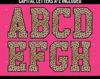 Leopard Print Varsity Letters, University Sports Letters Animal Print Capital Letters Bundle PNG Files Digital Clipart