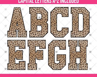 Trendy Leopard Print Varsity Letters, University Sports Letters Animal Print Capital Letters Bundle PNG Files