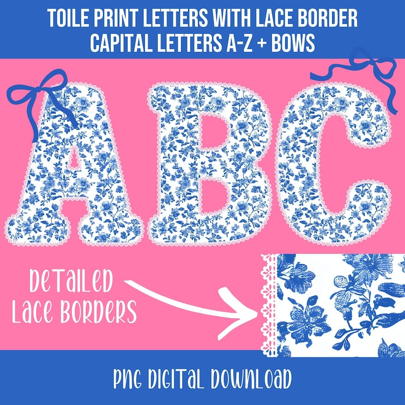 Blue Toile Lace Alphabet Letters PNG (digital Download) - Etsy