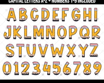 Pencil Doodle Alphabet & Numbers PNG Bundle, Floral Teacher Back to School Doodle Letter PNG Files, Trendy Alphabet Clipart for Sublimation