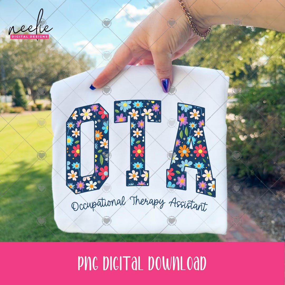 Occupational Lettering OTA Occupational Therapy Assistant, Blue Floral Curved Varsity Letters ...