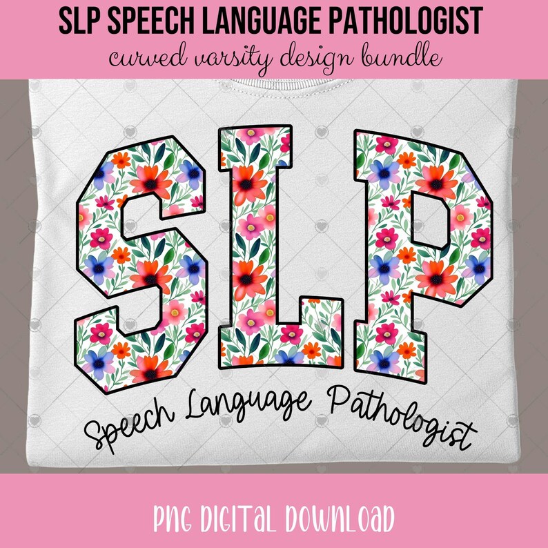 SLP PNG Bundle – 4 Curved Varsity Letter Designs for Speech Language ...