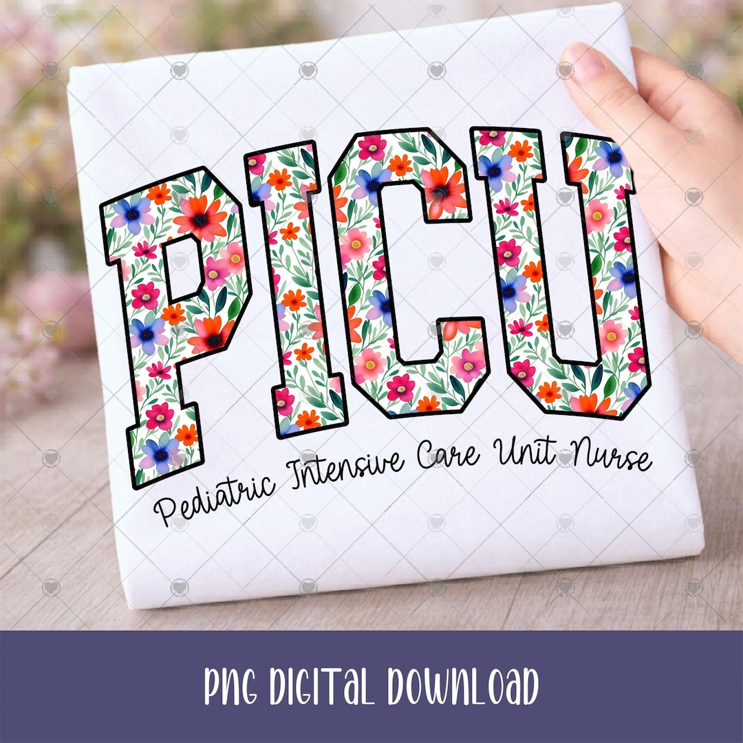Critical Care Lettering Floral Print PICU PNG, Curved Varsity Letters Bright Floral Design ...