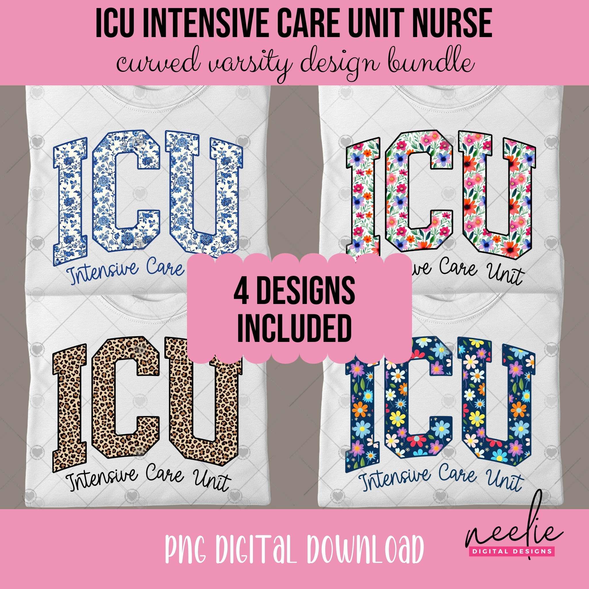 ICU Nurse PNG Bundle – 4 Curved Varsity Letter Designs for Intensive ...