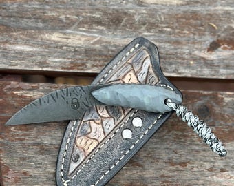 Adrian• Handmade High Carbon Fixed Blade Knife • 80Crv2 Steel • Pocket Leather Sheath with Ulticlip