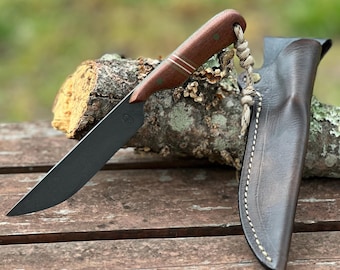 Bucky• Handmade High Carbon Fixed Blade Knife • 80Crv2 Steel • Leather Sheath
