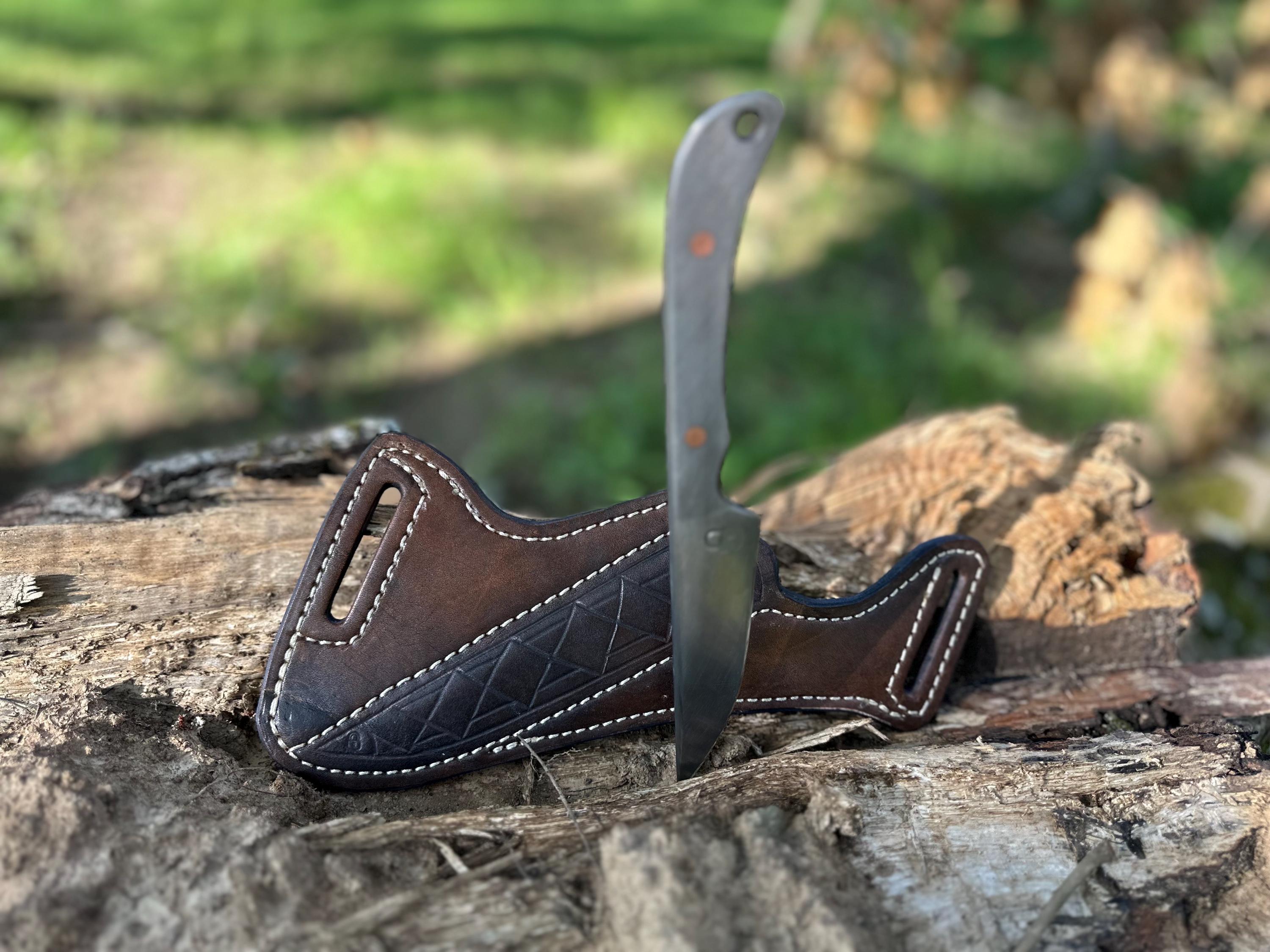 Lyle -Skeleton knife . Handmade•high carbon •EDC knife •custom everyday carry  fixed blade with leather belt sheath.